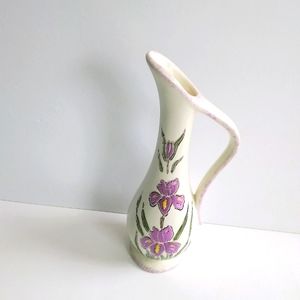Vintage Handmade Vase  Pitcher Cottagecore Ceramic Floral Flowers Lilies